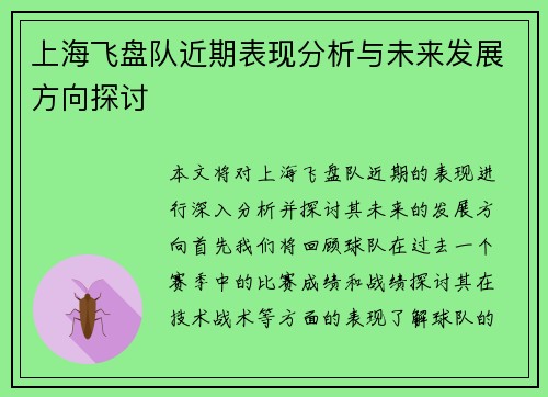 上海飞盘队近期表现分析与未来发展方向探讨 上海飞盘队近期表现分析与未来发展方向探讨